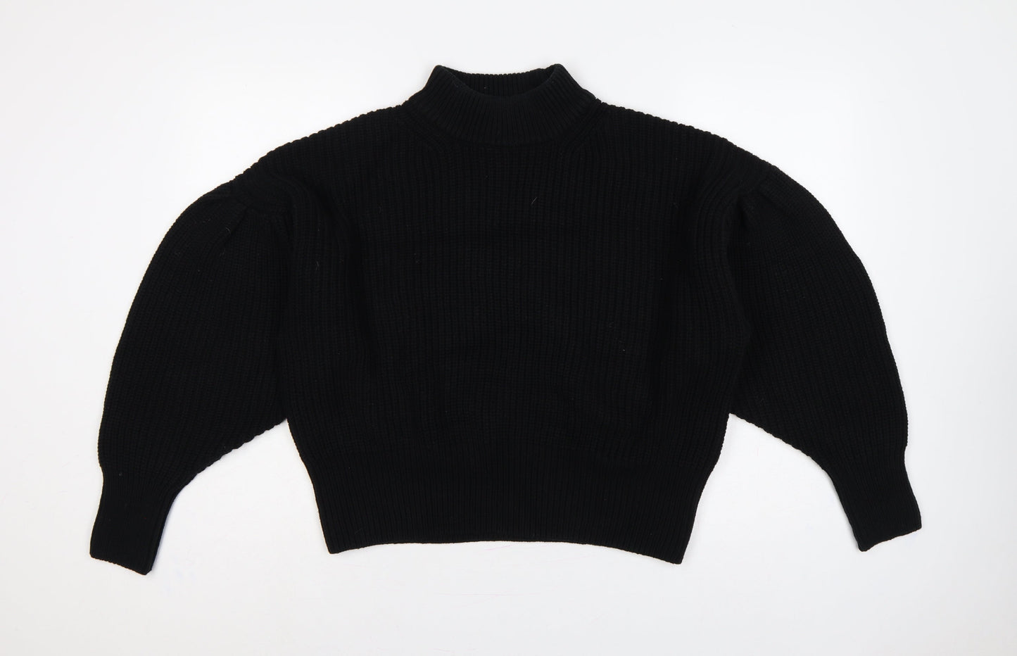 H&M Women Black M Rib Knit Mock Neck Raglan Sleeve Jumper