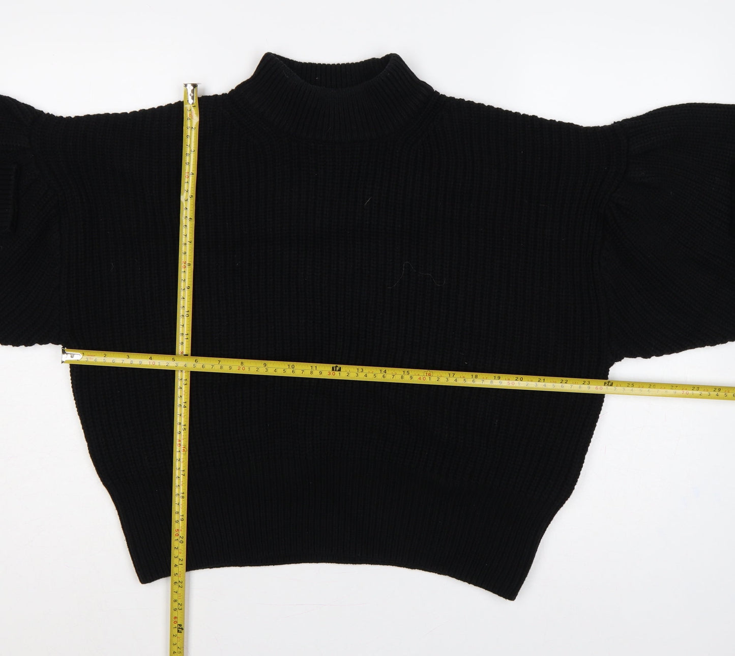 H&M Women Black M Rib Knit Mock Neck Raglan Sleeve Jumper