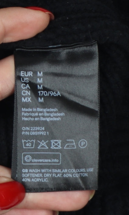 H&M Women Black M Rib Knit Mock Neck Raglan Sleeve Jumper