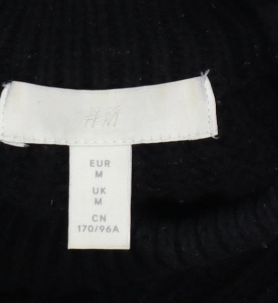 H&M Women Black M Rib Knit Mock Neck Raglan Sleeve Jumper