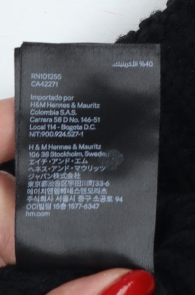 H&M Women Black M Rib Knit Mock Neck Raglan Sleeve Jumper