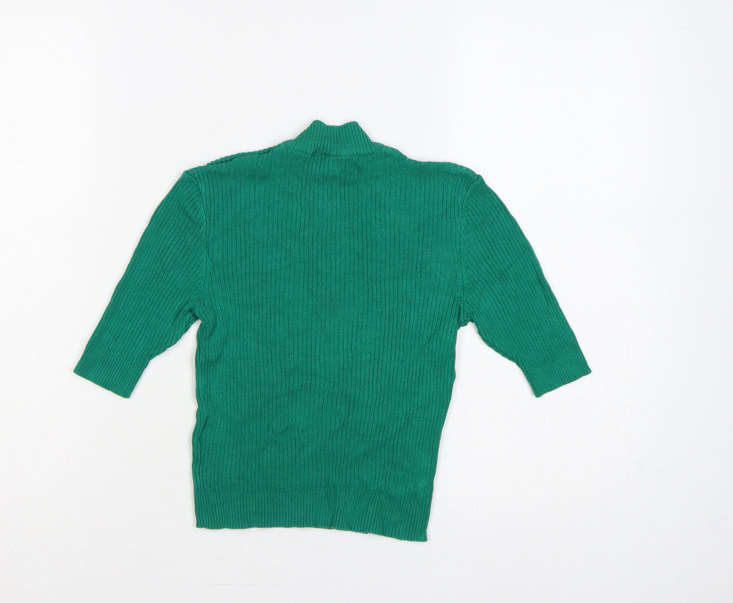 Bershka Women Green XS Ribbed 1/2 Zip High Neck Jumper
