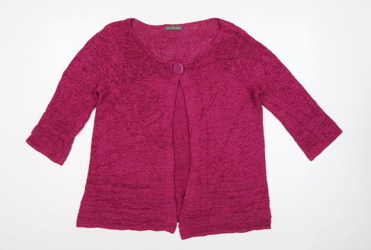 Marks & Spencer Women Pink UK 12 Open-Knit 3/4 Sleeve Cardigan