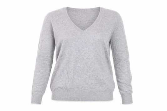 Max & Moi Women Grey M 100% Cashmere V-Neck Fine Knit Jumper