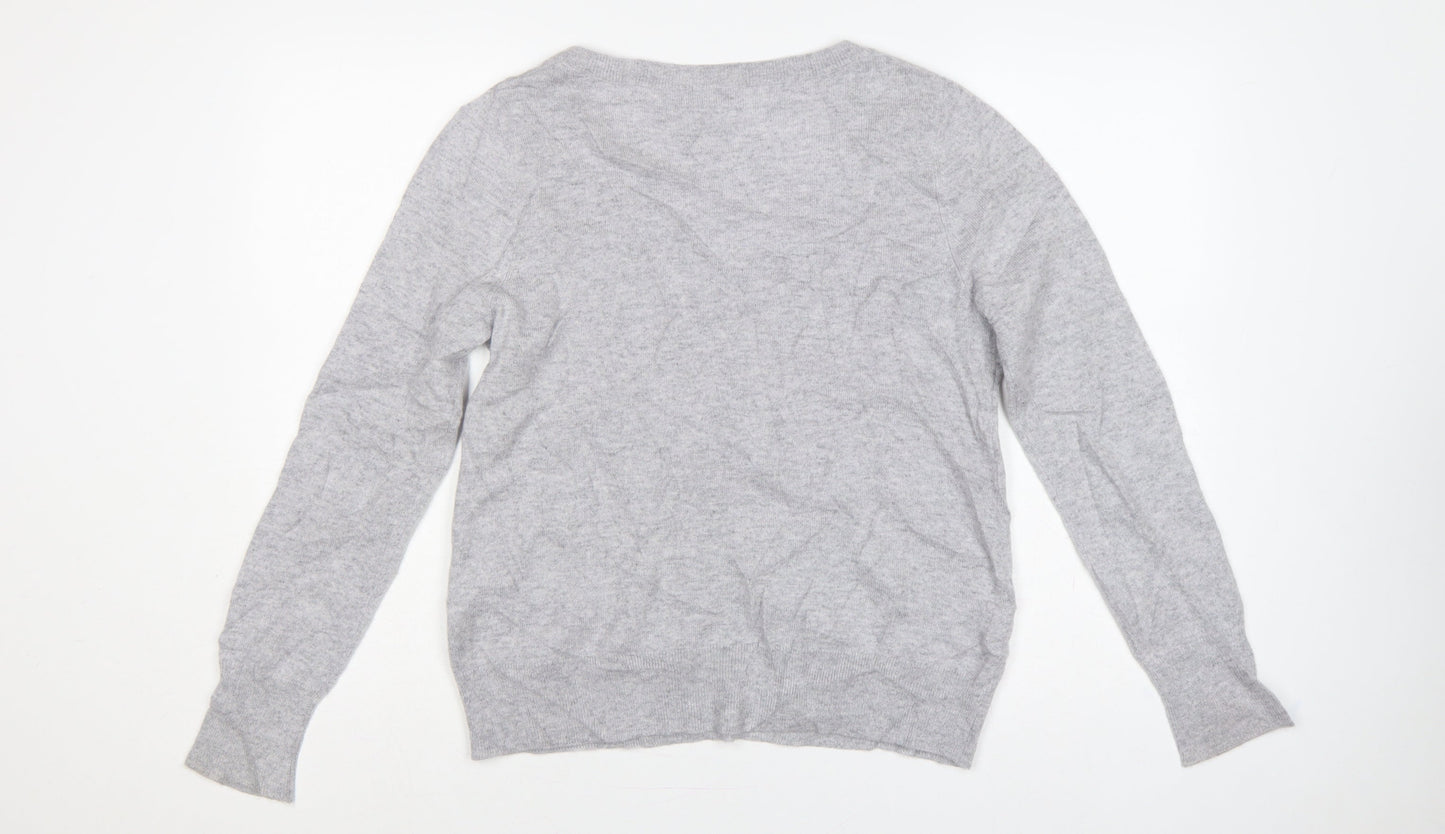 Max & Moi Women Grey M 100% Cashmere V-Neck Fine Knit Jumper