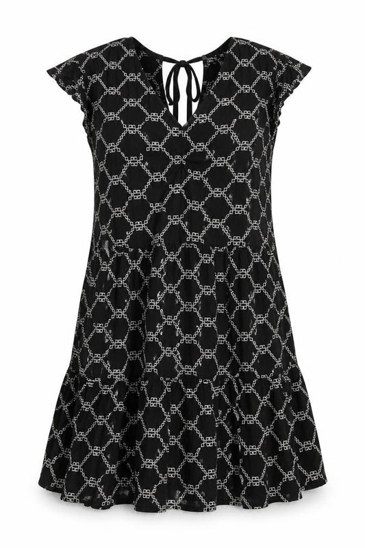 Marks & Spencer Women Black White Geometric Embroidered Fit & Flare Dress UK 14