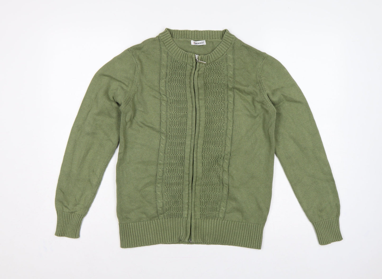 Damart Women Green UK 12 Full Zip Cable Knit Cotton Cardigan