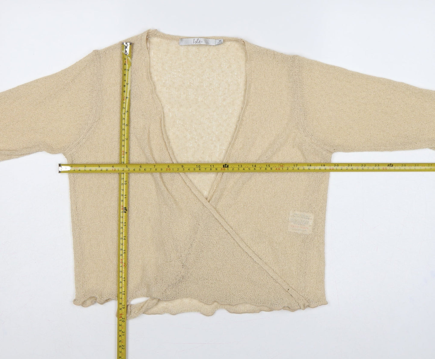 Isle Women Beige Size 14 Open-Knit Wrap Long Sleeve Cardigan