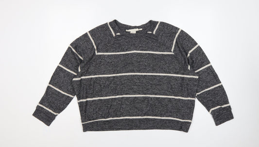 H&M Women's Grey Stripe Knit Sweatshirt UK 12 Relaxed Crew Neck