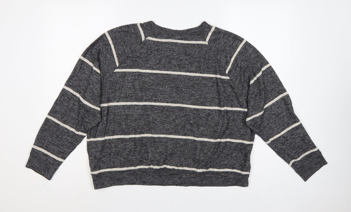 H&M Women's Grey Stripe Knit Sweatshirt UK 12 Relaxed Crew Neck