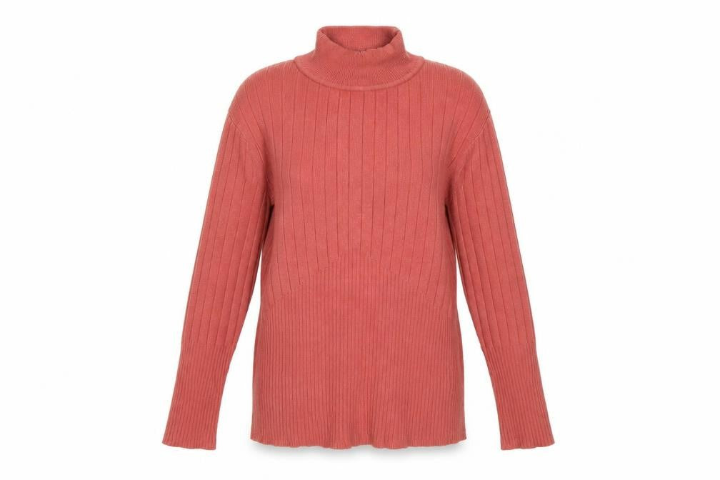 Marks & Spencer Women Pink UK 8 Ribbed Roll Neck Slim Knit Jumper Button Cuffs