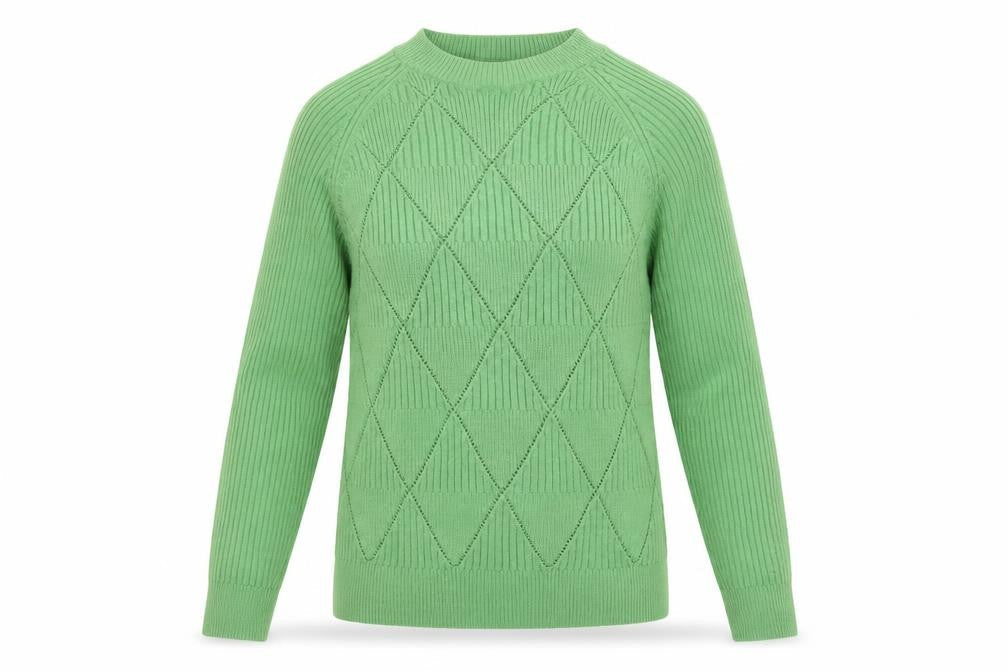 Marks & Spencer Women Green S Argyle Rib Knit Crew Neck Jumper
