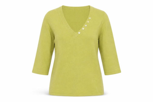 Bhs Petites Women's Green UK 12 Henley V-Neck 3/4 Sleeve Jumper