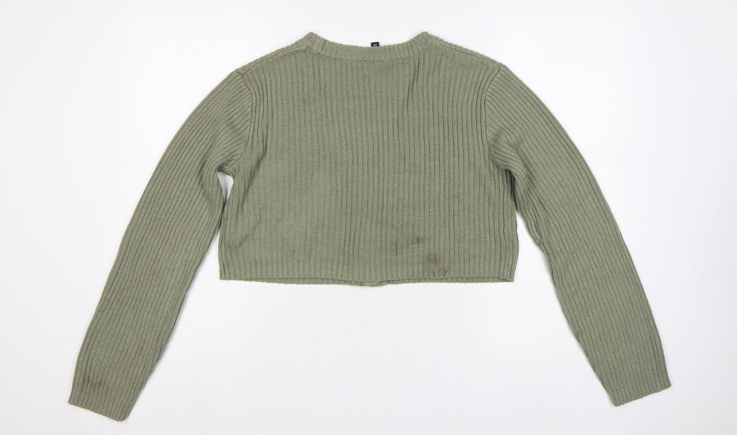 H&M Divided Women Green S Rib Knit Cropped V-Neck Cardigan