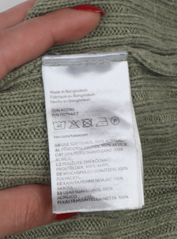 H&M Divided Women Green S Rib Knit Cropped V-Neck Cardigan