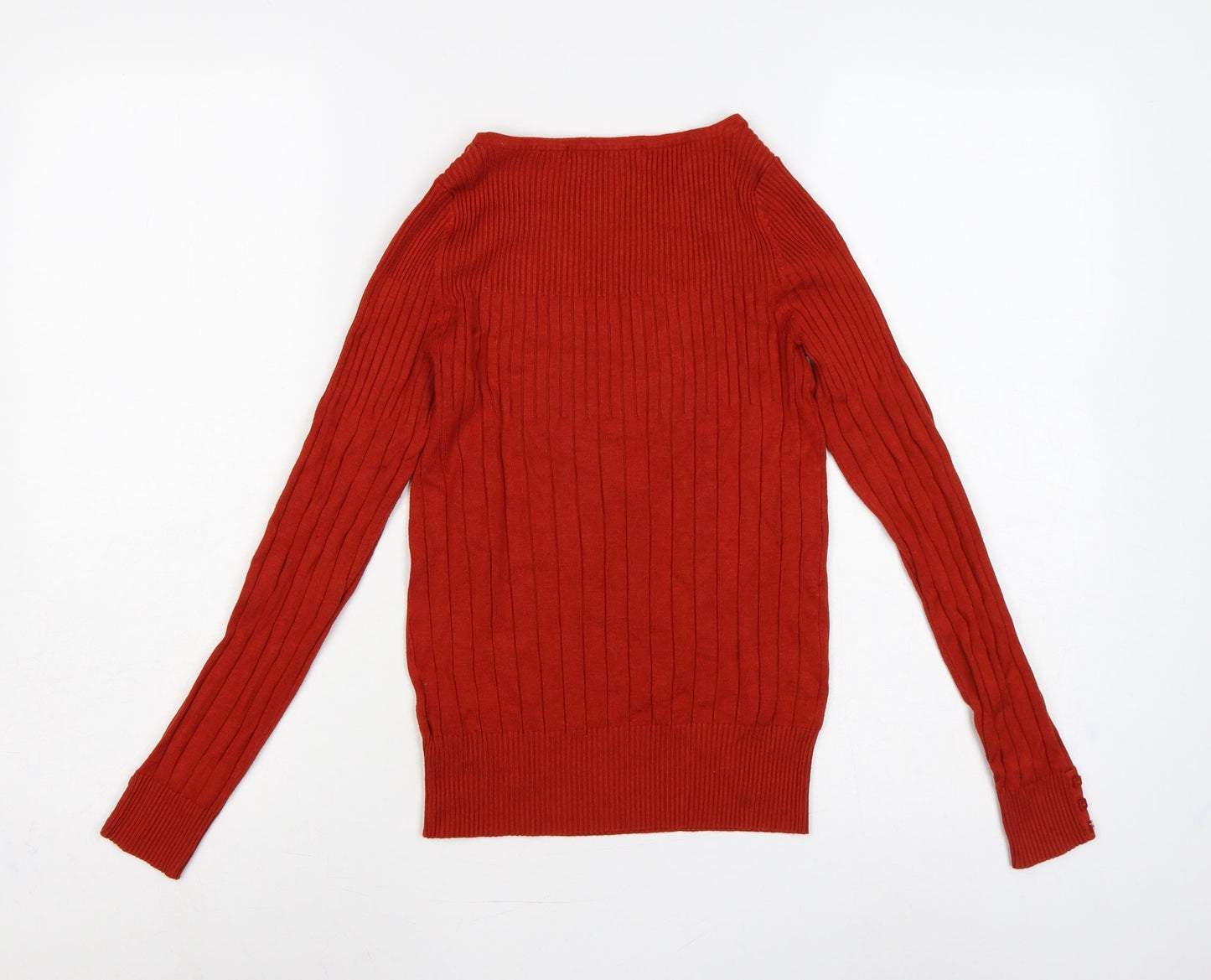 Marks & Spencer Women Red Rib Knit Jumper UK 8 Round Neck Slim Fit