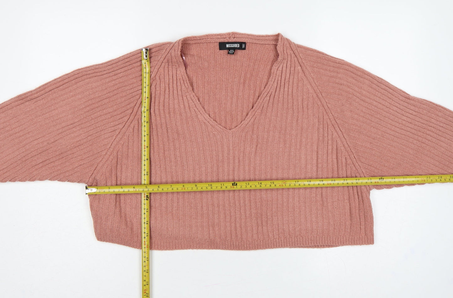 Missguided Women Pink UK 6/8 Rib Knit V-Neck Cropped Jumper