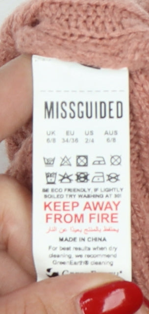 Missguided Women Pink UK 6/8 Rib Knit V-Neck Cropped Jumper
