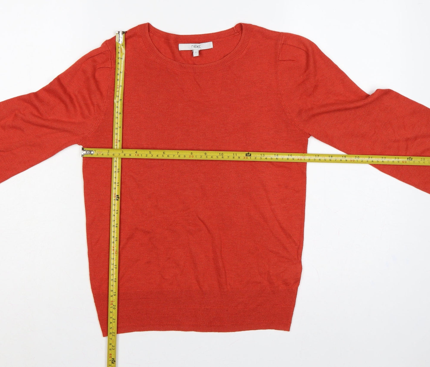 Next Women’s Orange S Fine Knit Balloon Sleeve Crew Neck Jumper
