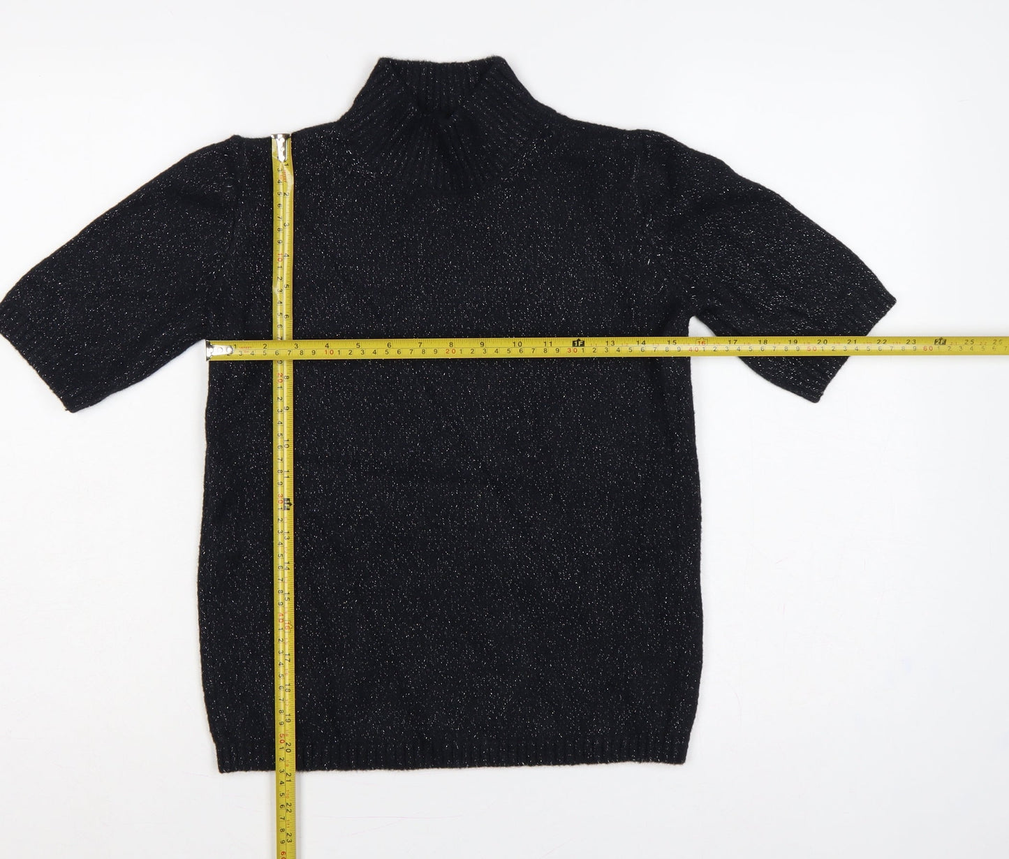Marks and Spencer Women Black XS Metallic Knit High Neck Jumper
