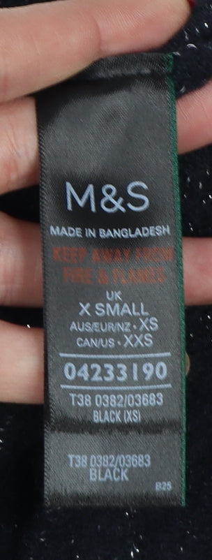 Marks and Spencer Women Black XS Metallic Knit High Neck Jumper