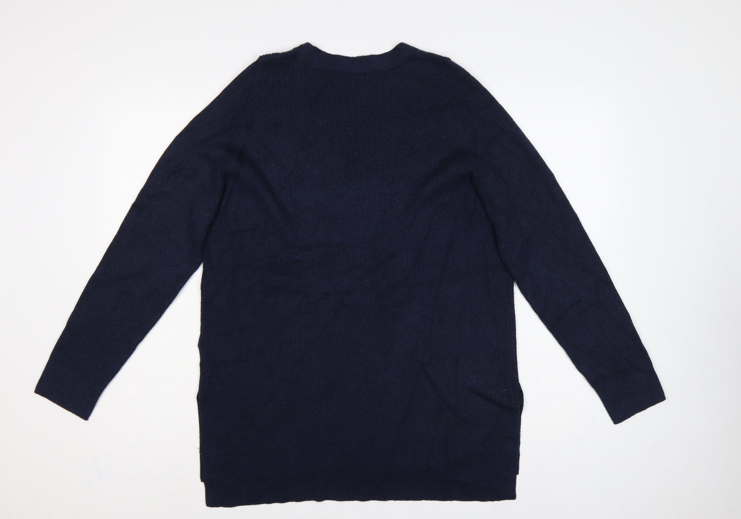 Marks & Spencer Women’s Navy V-Neck Ribbed Knit Jumper Size 12