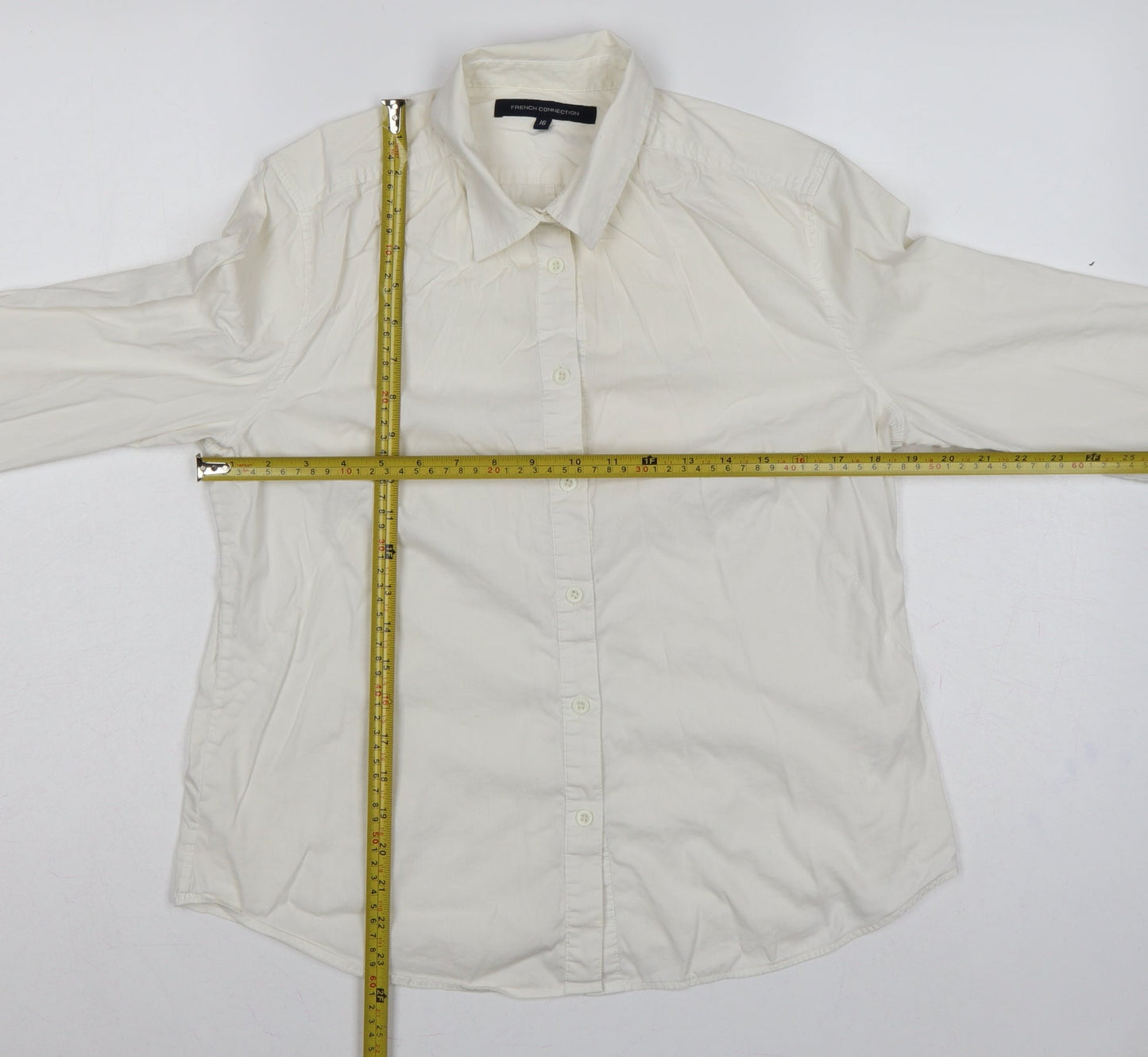 French Connection Women Ivory Size 16 Classic Long Sleeve Shirt