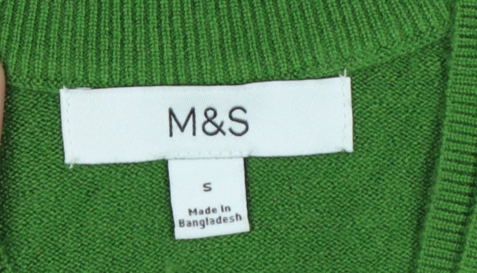 Marks and Spencer Women Green S V-Neck Knit Pullover Jumper