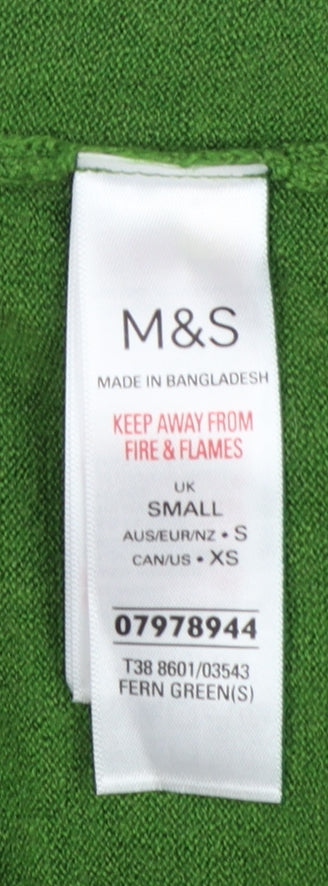 Marks and Spencer Women Green S V-Neck Knit Pullover Jumper
