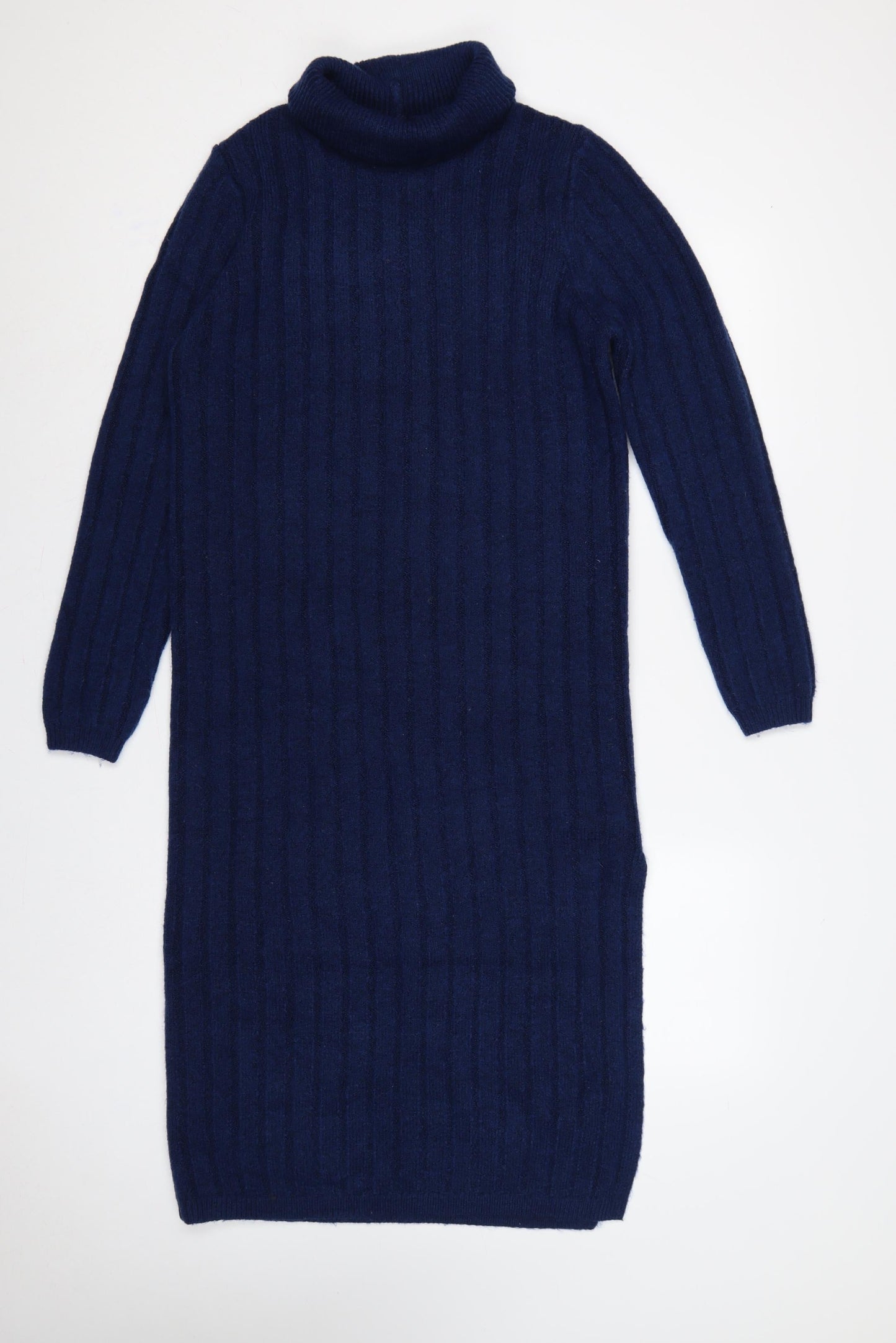 ASOS Design Women Blue UK 14 Long Rib Knit Roll Neck Jumper Dress