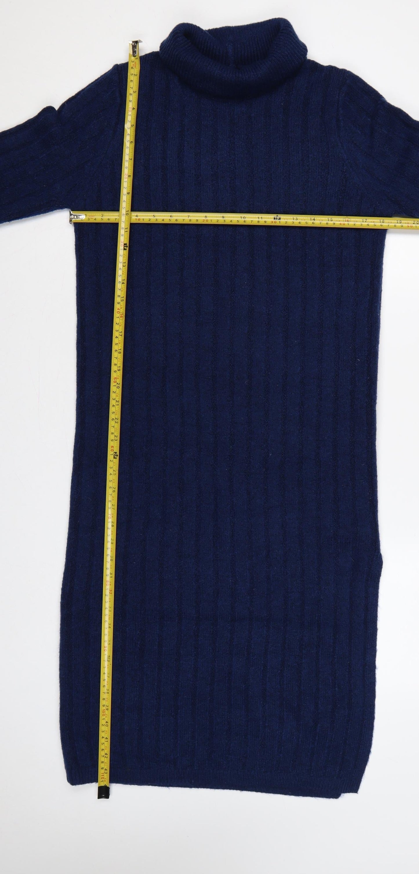 ASOS Design Women Blue UK 14 Long Rib Knit Roll Neck Jumper Dress