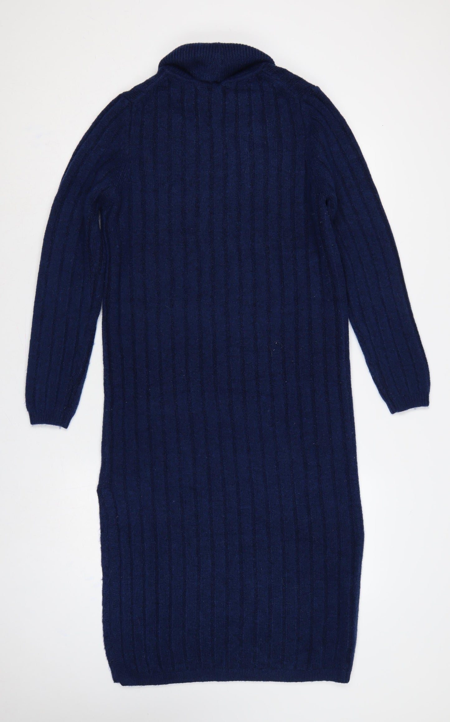ASOS Design Women Blue UK 14 Long Rib Knit Roll Neck Jumper Dress