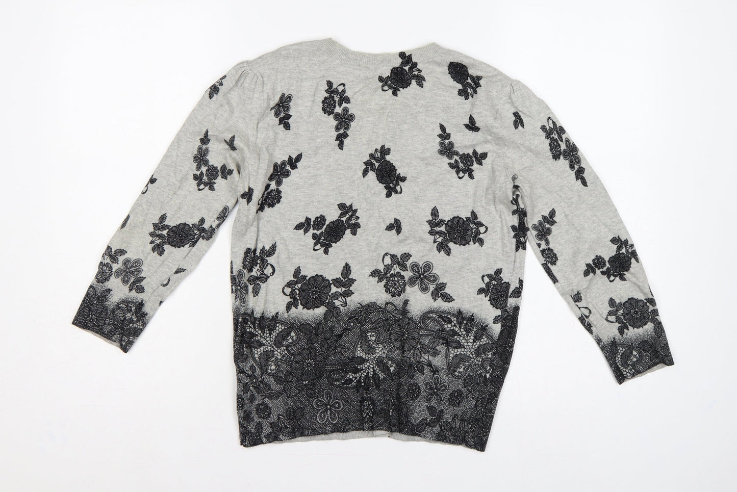 Dorothy Perkins Women Grey Floral Cotton Knit Cardigan UK 12 Long Sleeve
