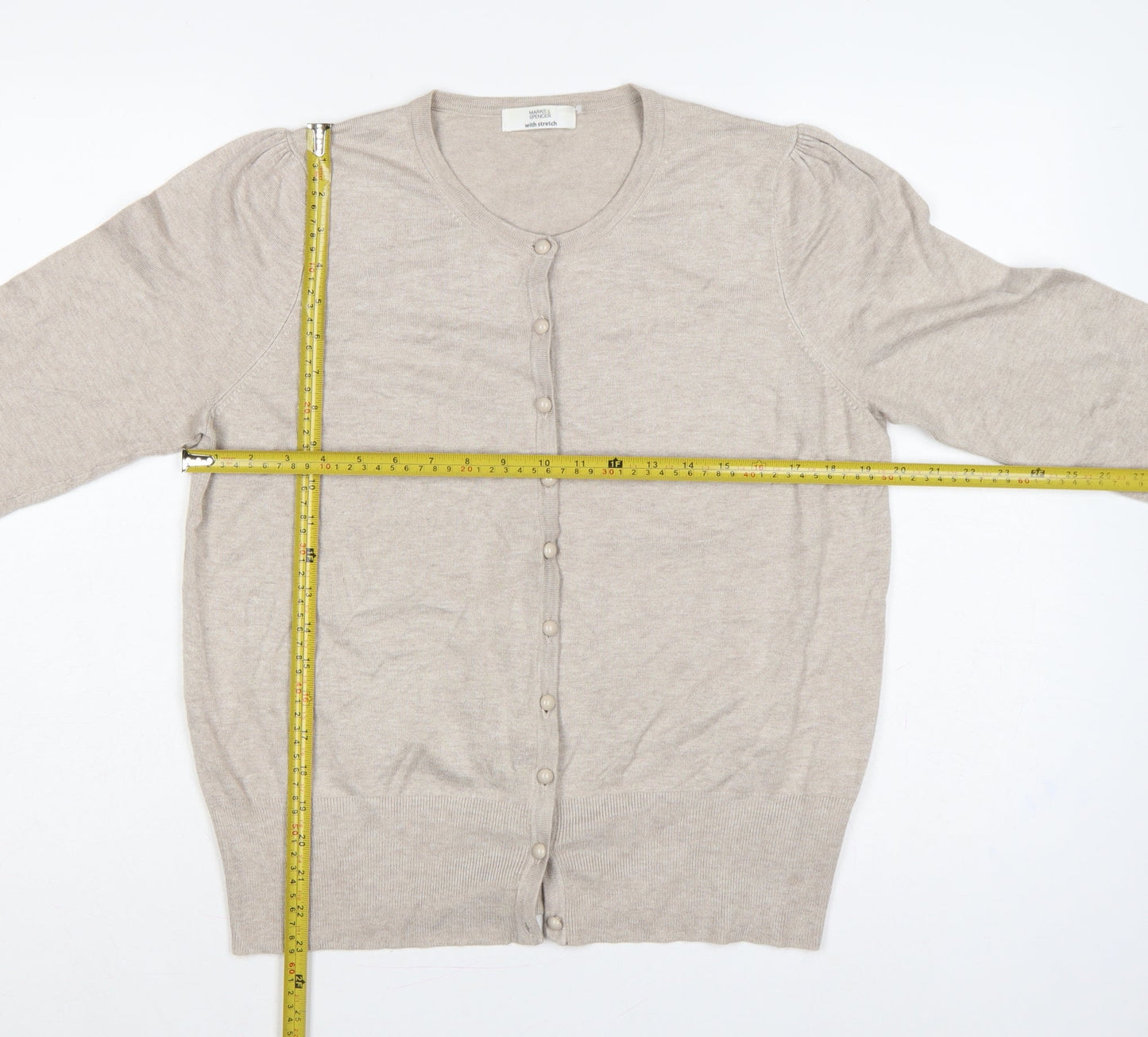 Marks and Spencer Women Beige Size 20 Button Knit Cardigan
