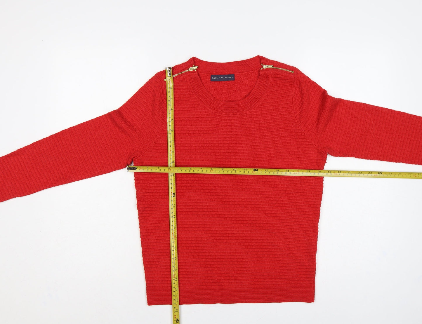 Marks and Spencer Women Red Size 10 Round Neck Zip Shoulder Jumper