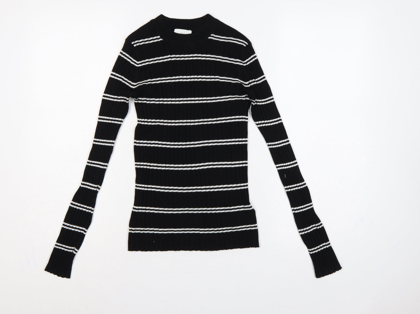 H&M Women Black White Stripe Rib Knit Pullover Jumper XS