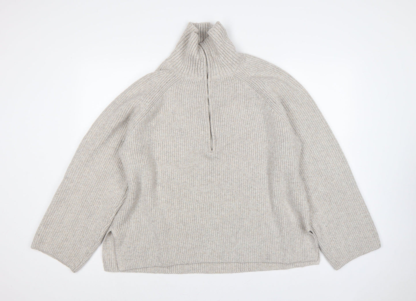 H&M Women’s Beige UK 20 Rib Knit 1/2 Zip High Neck Jumper
