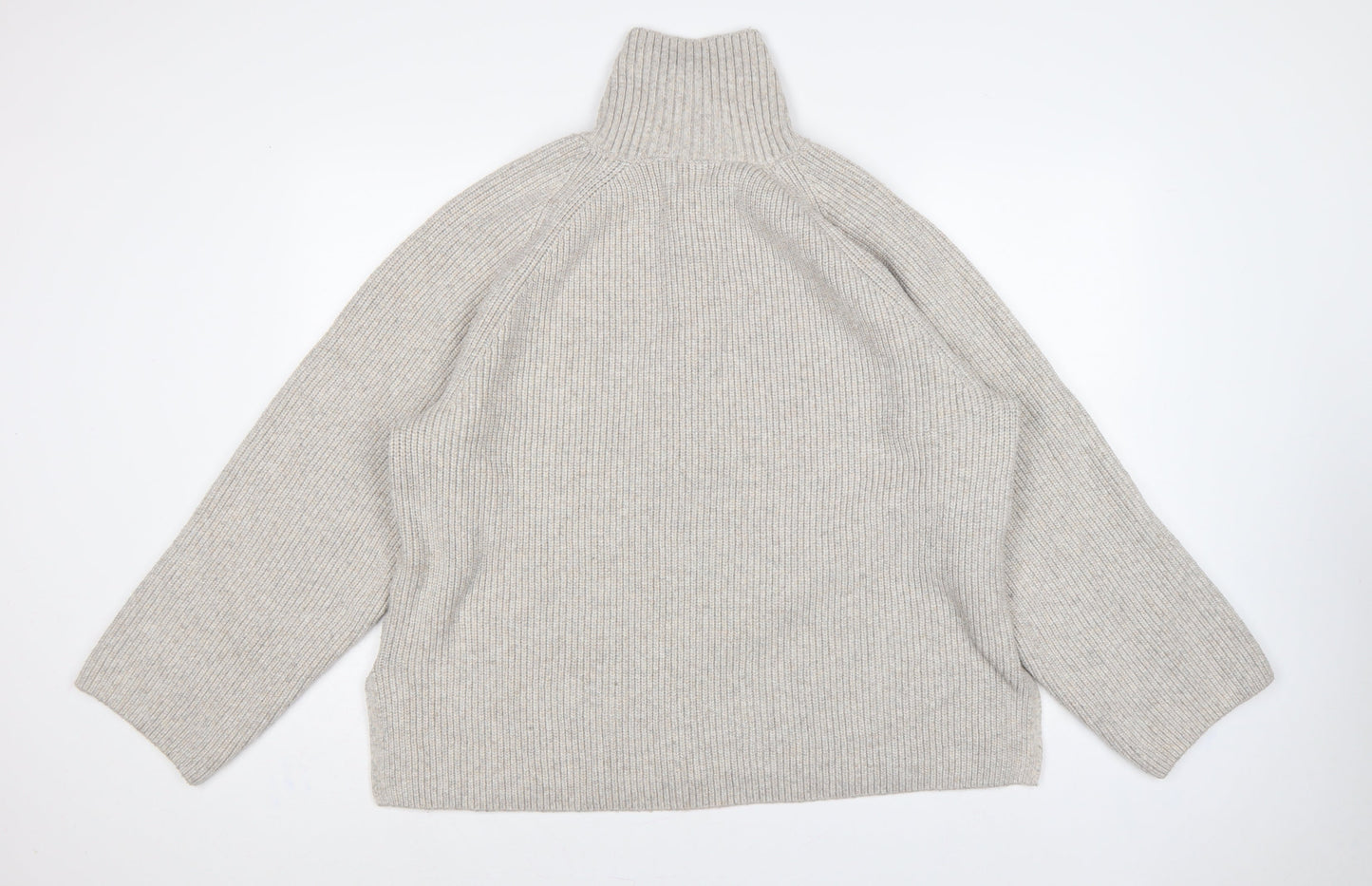 H&M Women’s Beige UK 20 Rib Knit 1/2 Zip High Neck Jumper