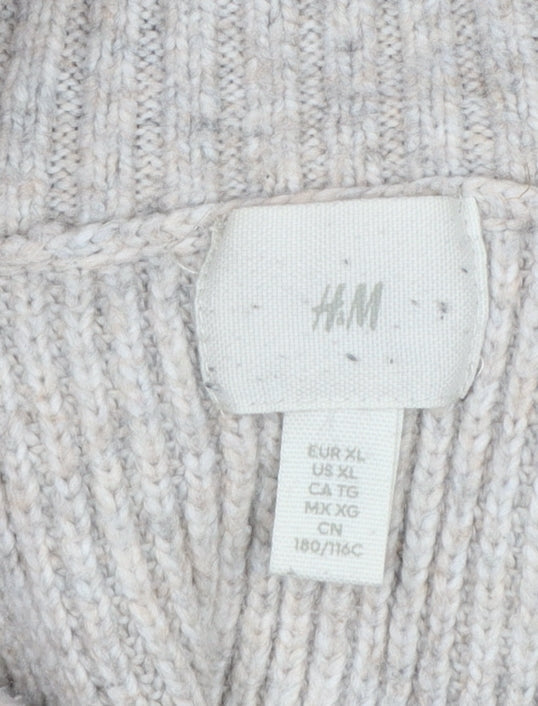 H&M Women’s Beige UK 20 Rib Knit 1/2 Zip High Neck Jumper