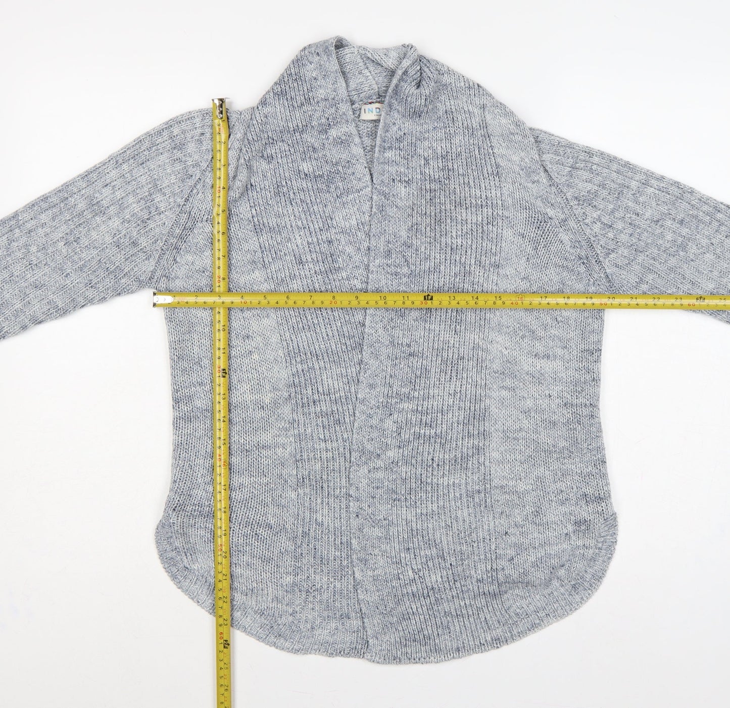 M&S Women Blue UK 12 Open Front Cable Knit Linen Blend Cardigan
