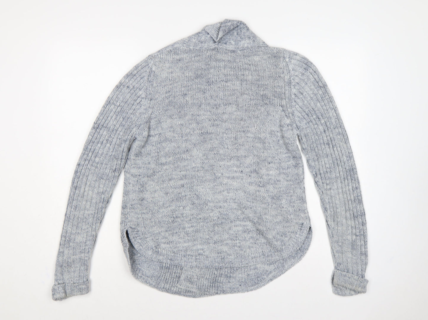 M&S Women Blue UK 12 Open Front Cable Knit Linen Blend Cardigan