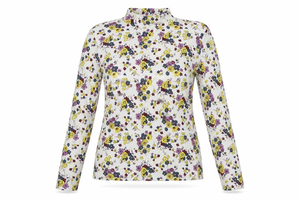 Marks & Spencer Women Ivory Floral High Neck Stretch Jersey Blouse UK 8