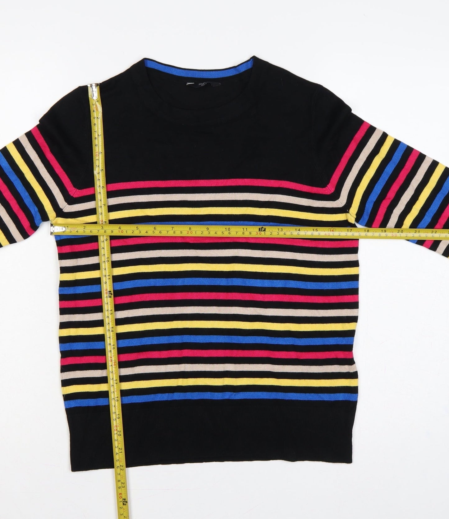 M&Co Women Black Multicolour Striped Knit Jumper Size 10