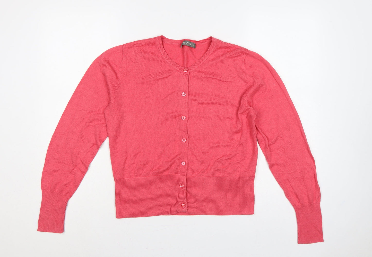 Oasis Women’s Pink L V-Neck Cotton Blend Button Cardigan