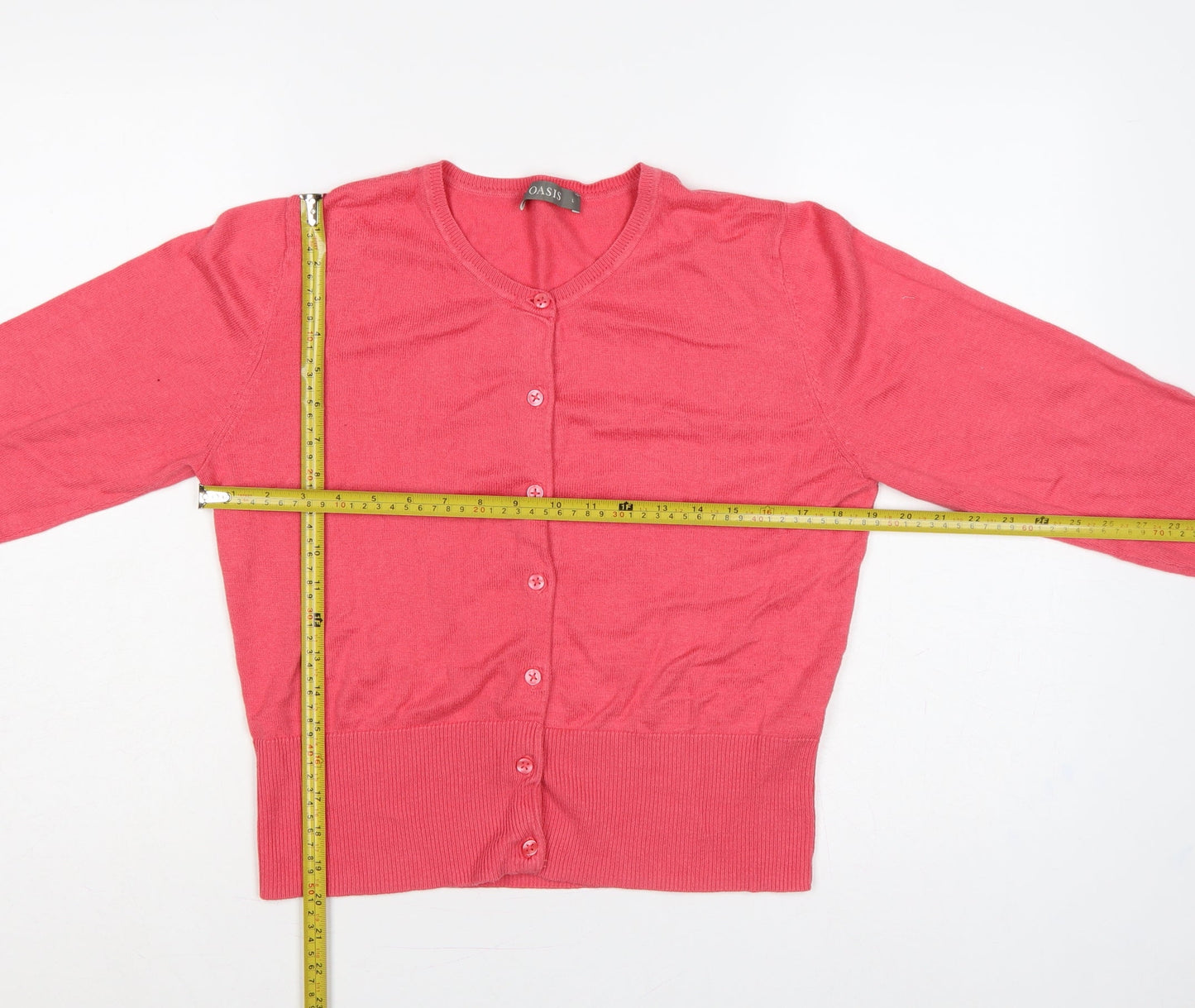 Oasis Women’s Pink L V-Neck Cotton Blend Button Cardigan