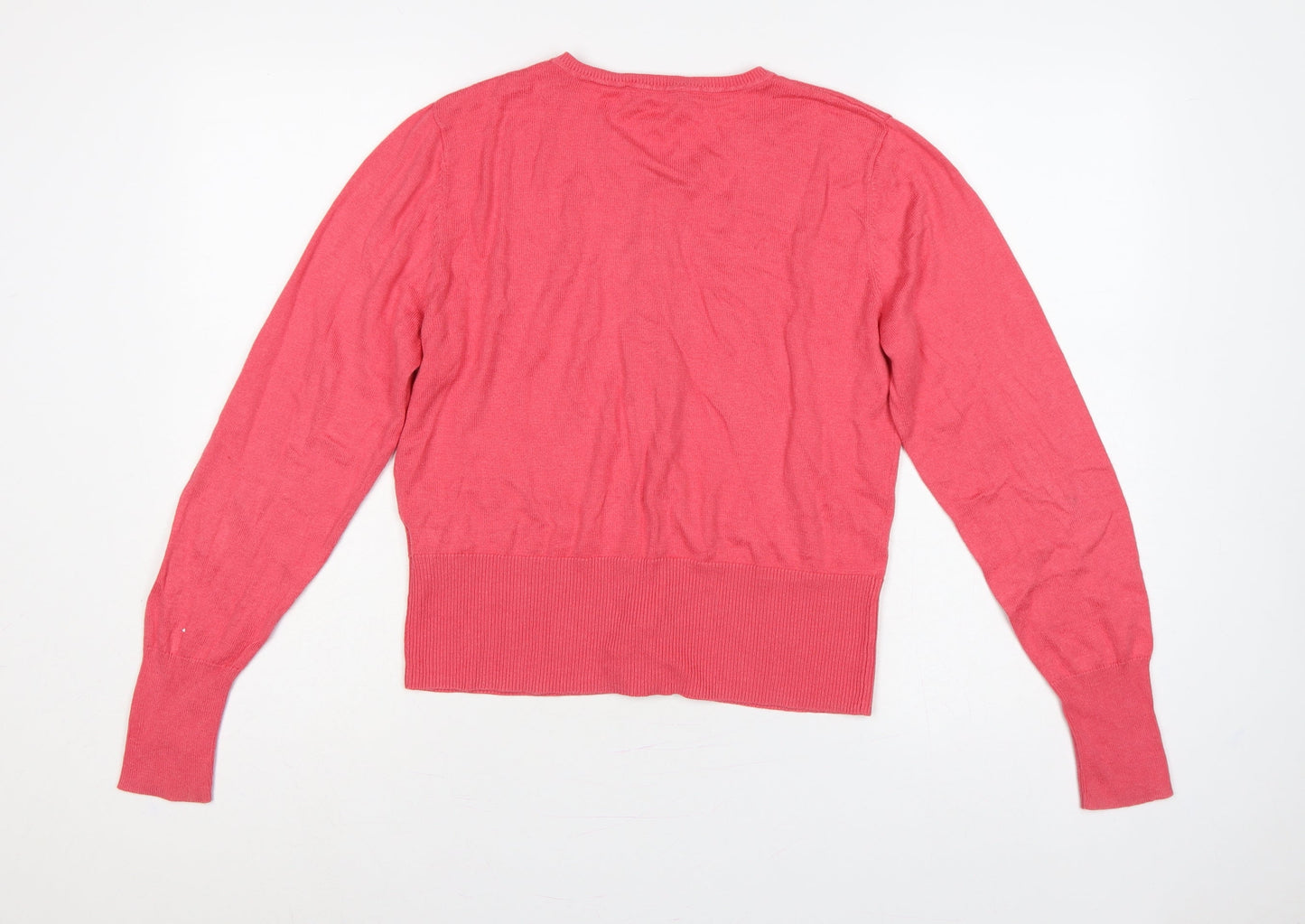 Oasis Women’s Pink L V-Neck Cotton Blend Button Cardigan