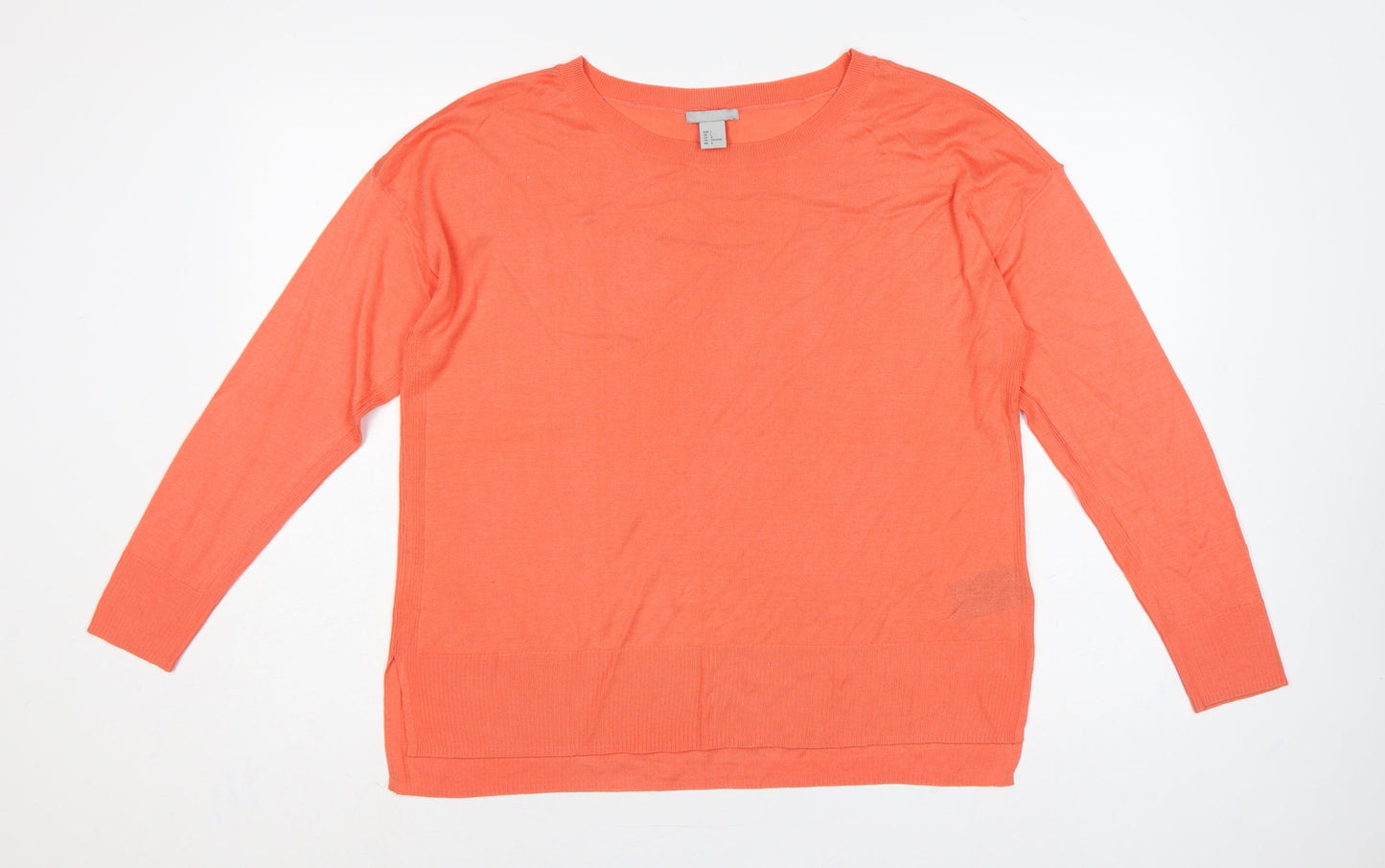 H&M Women’s Orange L Fine Knit Round Neck Long Sleeve Pullover Jumper