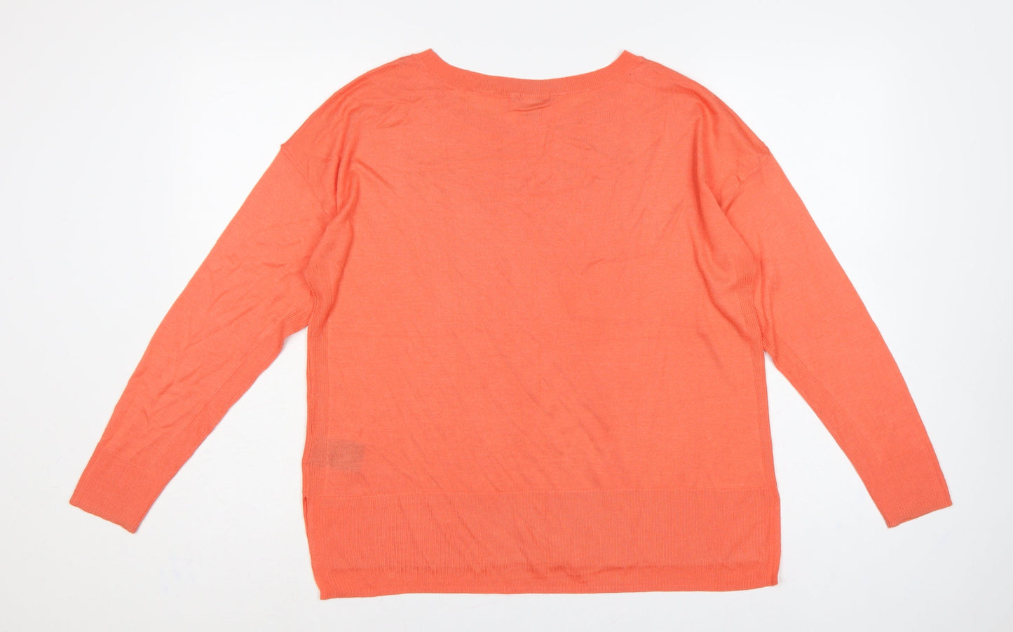 H&M Women’s Orange L Fine Knit Round Neck Long Sleeve Pullover Jumper