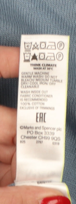 Marks and Spencer Mens Blue L Fine Cotton Crew Neck Pullover Jumper