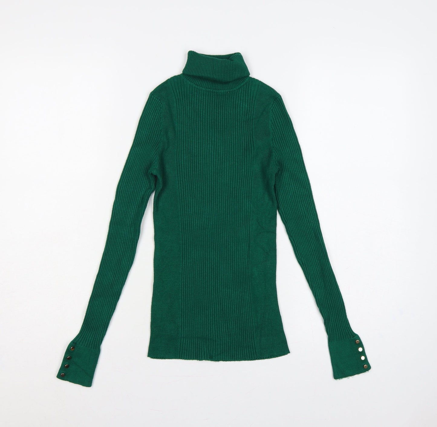 New Look Women Green Roll Neck Rib Knit Tunic Jumper UK 8